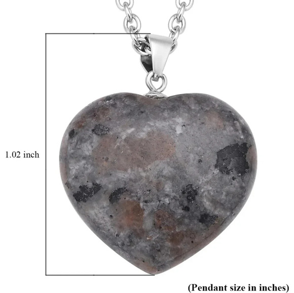 Natural Yooperlite Heart Shape Pendant Necklace 24" In Silver Plate - Picture 9 of 9